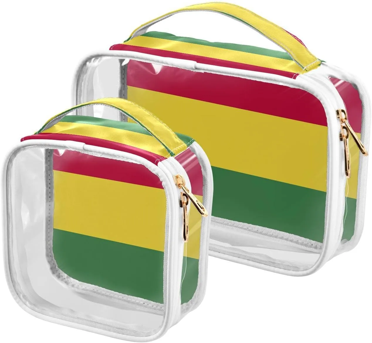 Large Clear Travel Toiletry Bag with Zippers, PVC Waterproof Travel Organizer, Bolivia Flag Plastic Tote Bags, 2 pcs