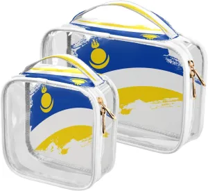 Large Clear Travel Toiletry Bag with Zippers, PVC Waterproof Travel Organizer, Buryatia Flag Brush Stroke Plastic Tote Bags, 2 pcs