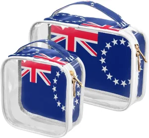 Large Clear Travel Toiletry Bag with Zippers, PVC Waterproof Travel Organizer, Cook Lslands Flag Plastic Tote Bags, 2 pcs