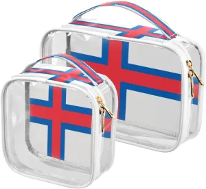 Large Clear Travel Toiletry Bag with Zippers, PVC Waterproof Travel Organizer, Faroe Lslands Flag Plastic Tote Bags, 2 pcs