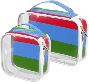 Large Clear Travel Toiletry Bag with Zippers, PVC Waterproof Travel Organizer, Karelia Flag Plastic Tote Bags, 2 pcs