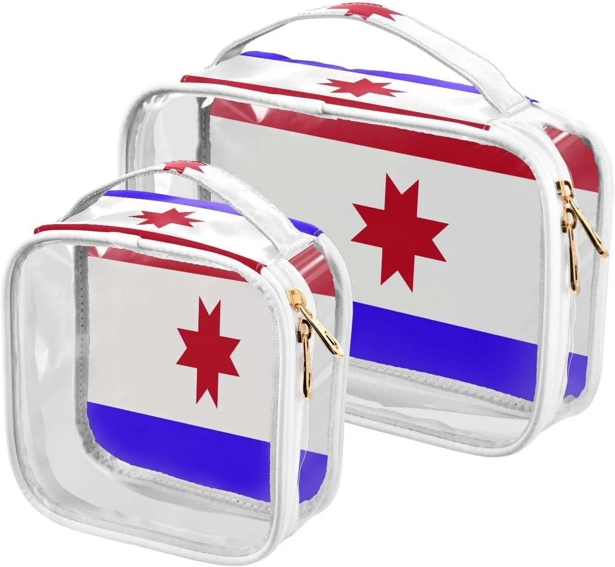 Large Clear Travel Toiletry Bag with Zippers, PVC Waterproof Travel Organizer, Mordovia Flag Plastic Tote Bags, 2 pcs
