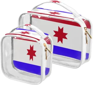 Large Clear Travel Toiletry Bag with Zippers, PVC Waterproof Travel Organizer, Mordovia Flag Plastic Tote Bags, 2 pcs