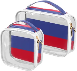 Large Clear Travel Toiletry Bag with Zippers, PVC Waterproof Travel Organizer, Russia Flag Flying Birds Plastic Tote Bags, 2 pcs
