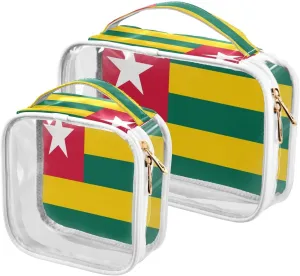 Large Clear Travel Toiletry Bag with Zippers, PVC Waterproof Travel Organizer, Togo Flag Plastic Tote Bags, 2 pcs