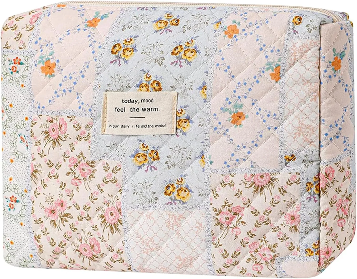Large Makeup Bag, Quilted Cosmetic Bag, Floral Coquette Aesthetic Toiletry Bag, Travel Patchwork Make Up Organizer Bag for Women Girls