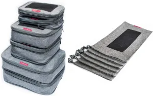 LeanTravel Bundle Compression Packing Cubes Set of 6   Shoe bags for Travel Set of 6