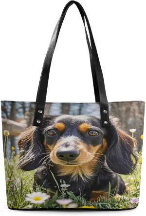 Leather Tote Bag Crossbody Bags for Women Fashion Top Handle Handbag Cute Dachshund Ladies Shoulder Bags Casual Beach Bag Gym Bages Ladies Purses for Shopping Work Travel