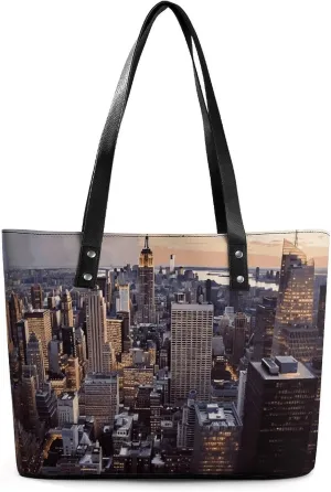 Leather Tote Bag Crossbody Bags for Women Fashion Top Handle Handbag New York City Ladies Shoulder Bags Casual Beach Bag Gym Bages Ladies Purses for Shopping Work Travel