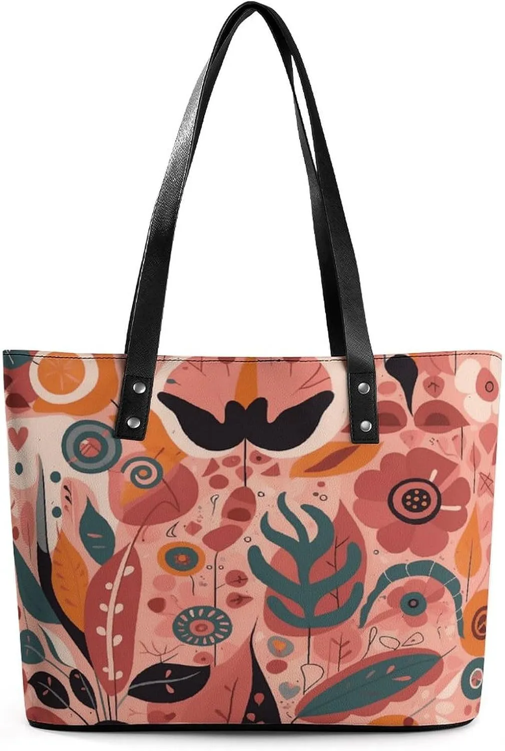 Leather Tote Bag Crossbody Bags for Women Fashion Top Handle Handbag Plant Elements Pattern Ladies Shoulder Bags Casual Beach Bag Gym Bages Ladies Purses for Shopping Work Travel