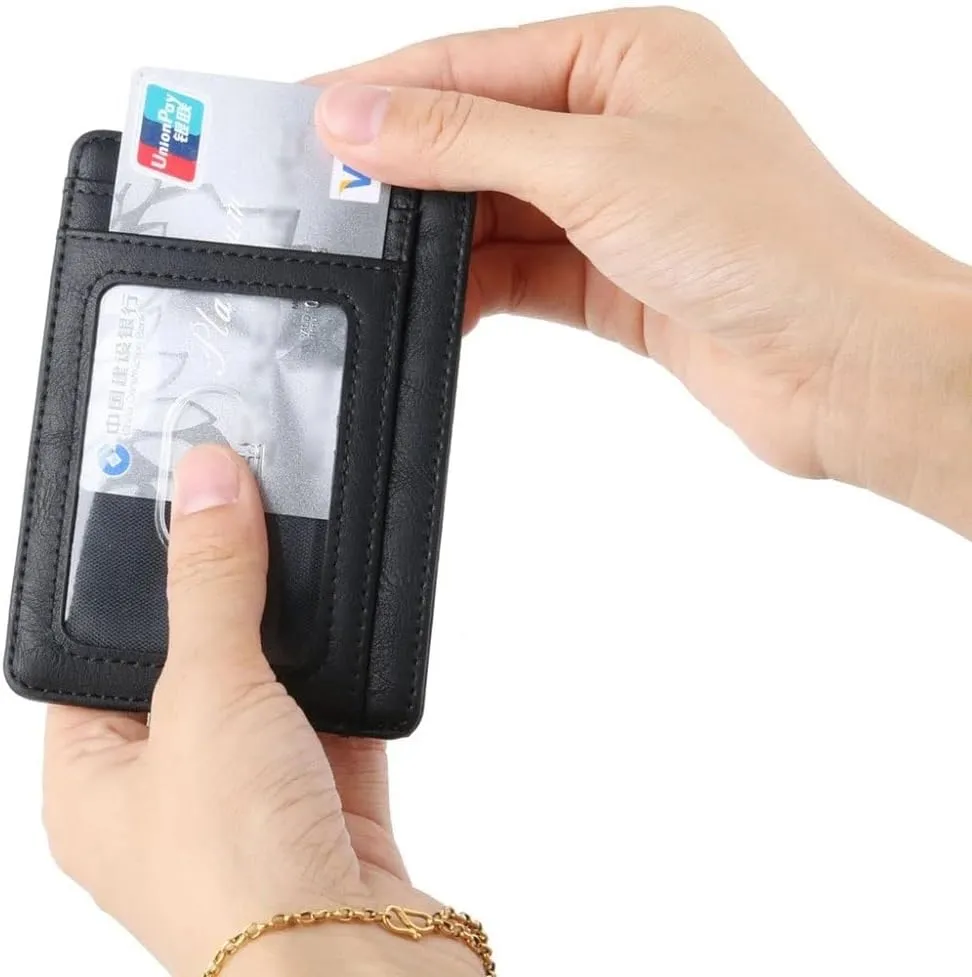 Leather Wallet Credit ID Card Holder Purse Money Case for Men Women 2020 Fashion Bag(D)