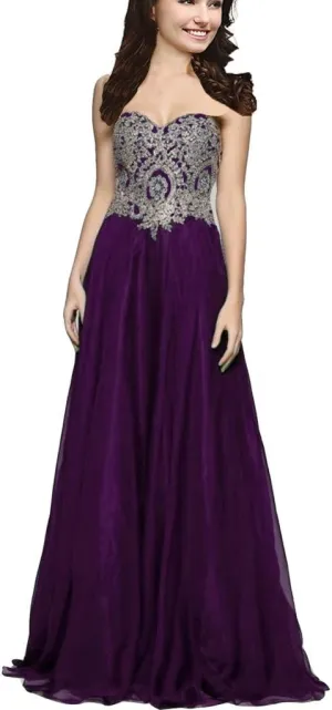 Lemai A Line Chiffon Crystals Gold Lace Long Formal Prom Gowns Evening Dresses