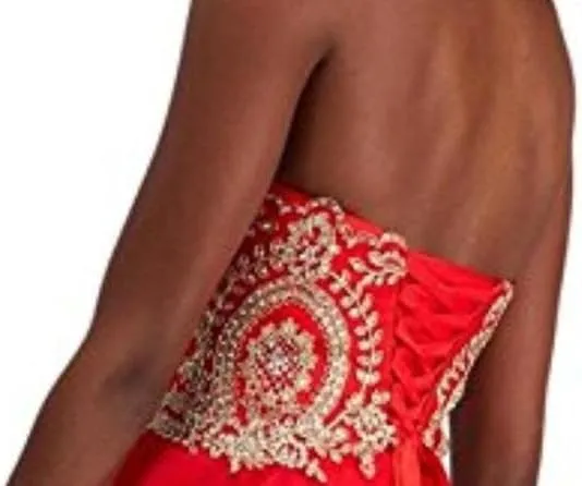 Lemai A Line Chiffon Crystals Gold Lace Long Formal Prom Gowns Evening Dresses