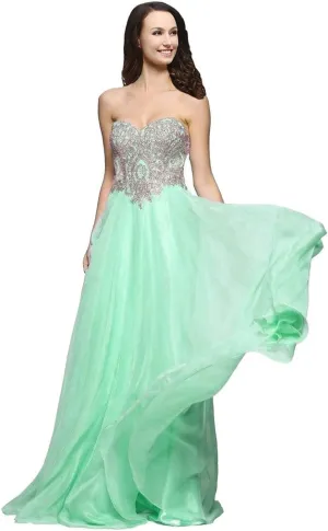 Lemai A Line Chiffon Crystals Gold Lace Long Formal Prom Gowns Evening Dresses