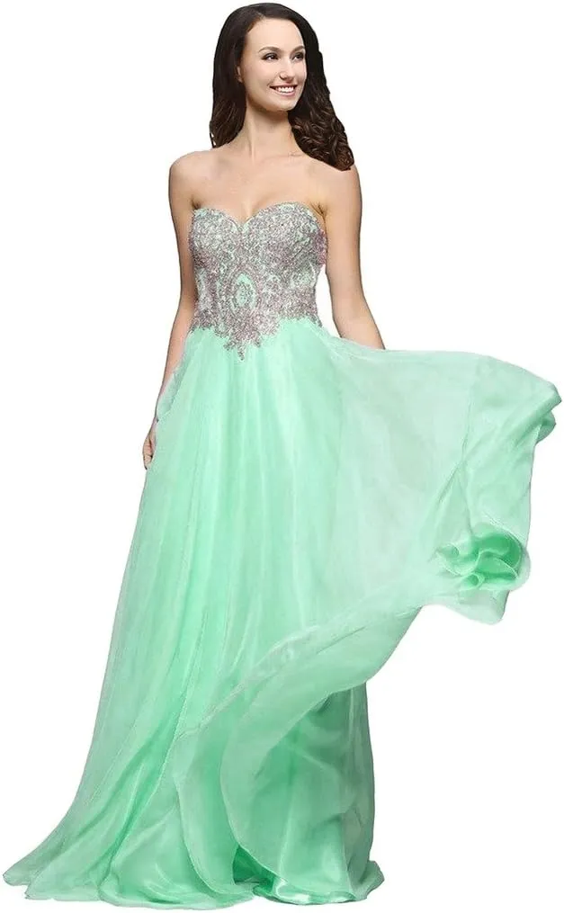 Lemai A Line Chiffon Crystals Gold Lace Long Formal Prom Gowns Evening Dresses