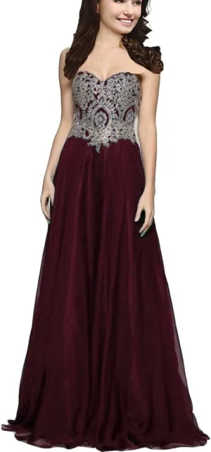 Lemai A Line Chiffon Crystals Gold Lace Long Formal Prom Gowns Evening Dresses