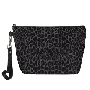 Leopard Makeup Bag PU Leather Waterproof Toiletry Bag Hanging Organizer Zipper Storage Pouch Jewelry Digital Beauty Kit Bag, Black