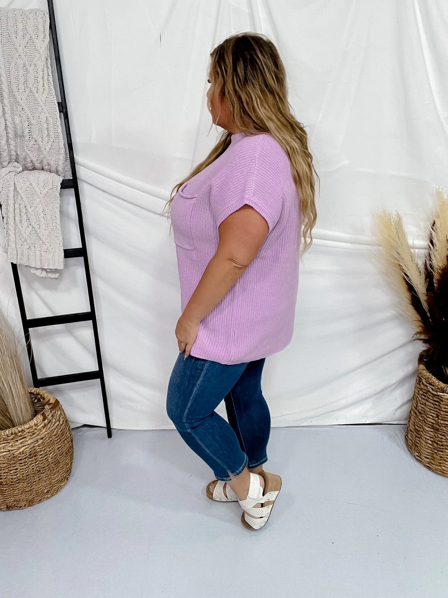 Lilac Short Sleeve Mock Neck Sweater Top FINAL SALE