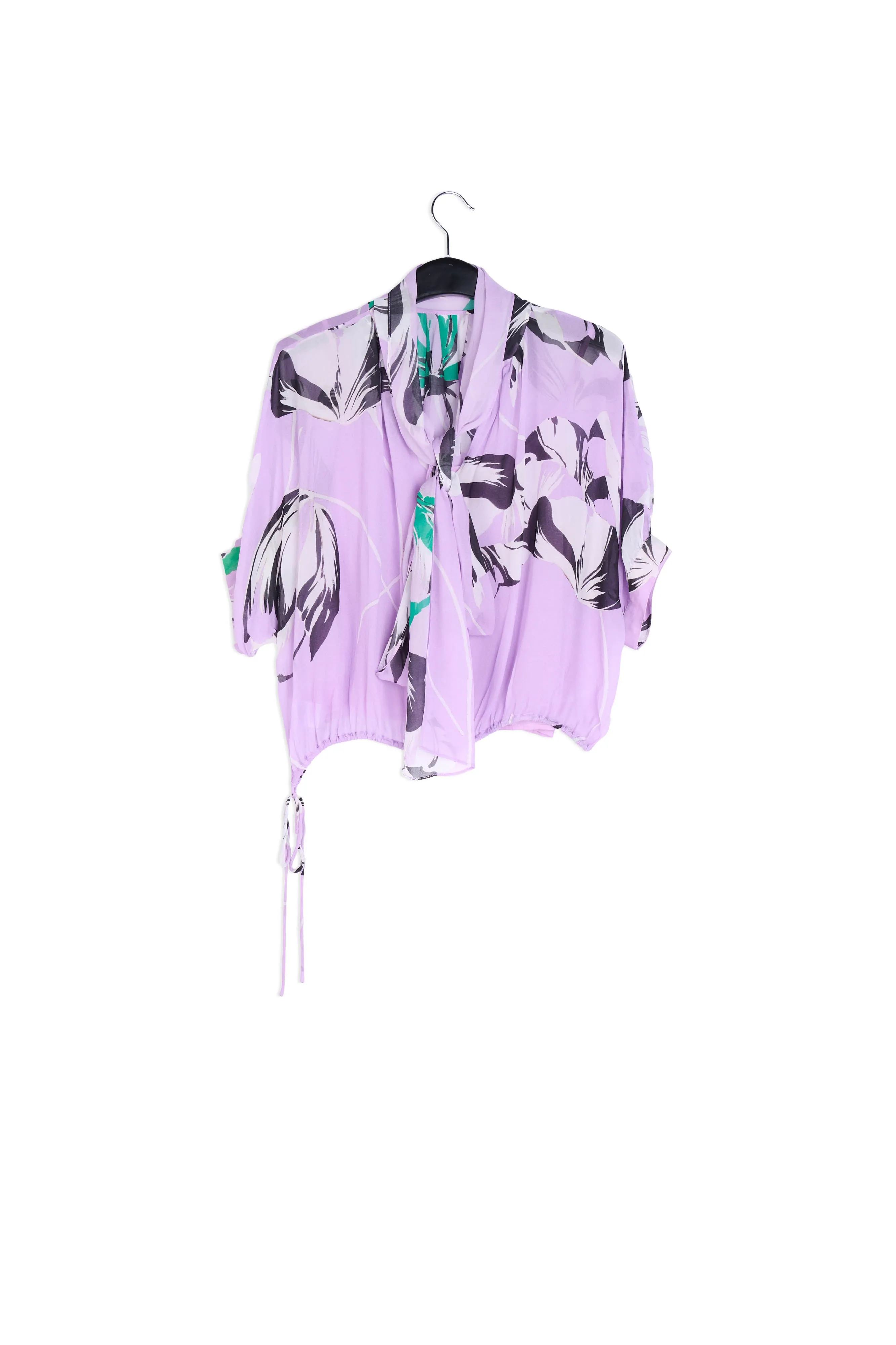 Lilac voluminous floral-print sheer top