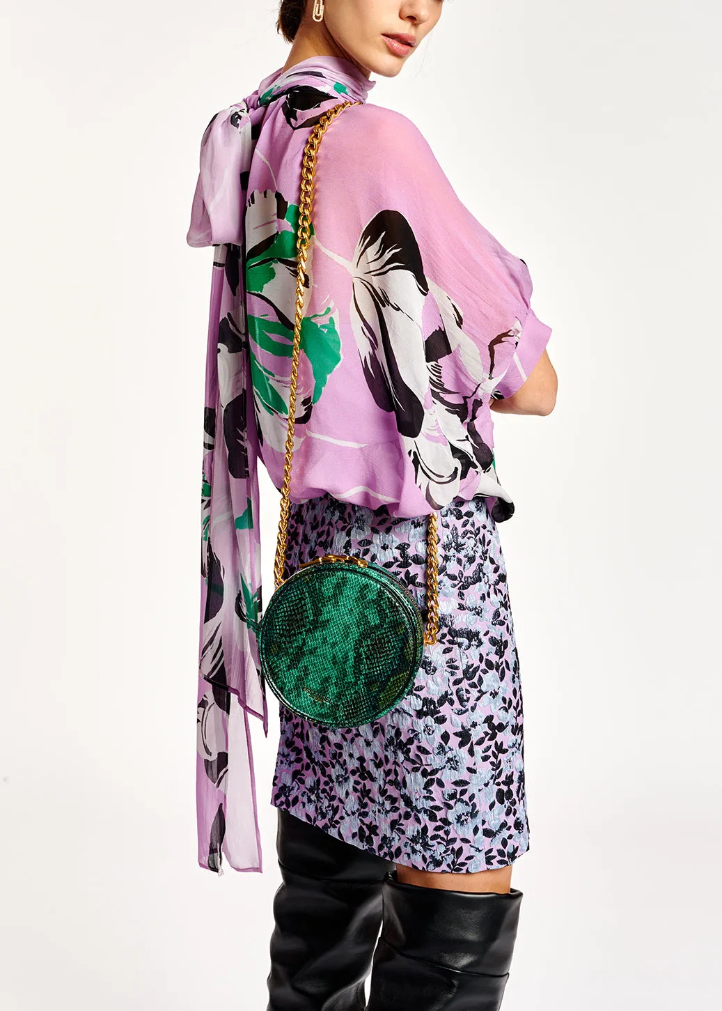 Lilac voluminous floral-print sheer top