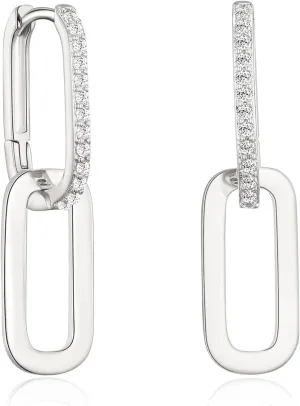 LILIE&WHITE Pave Cubic Zircon Convertible Link Earrings For Women 14K Gold Hoop Earrings For Women Paperclip Link Chain Jewelry Drop Dangle Earrings set for women Rectangle Earrings