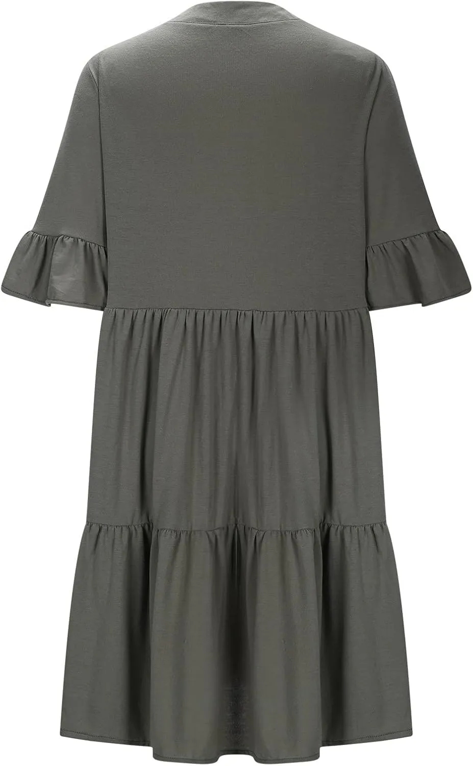 Lmdudan Womens Mini Beach Dress with Pockets 2025 Summer Trendy Dresses Ruffle Short Sleeve V Neck A Line Tiered Flowy Dress