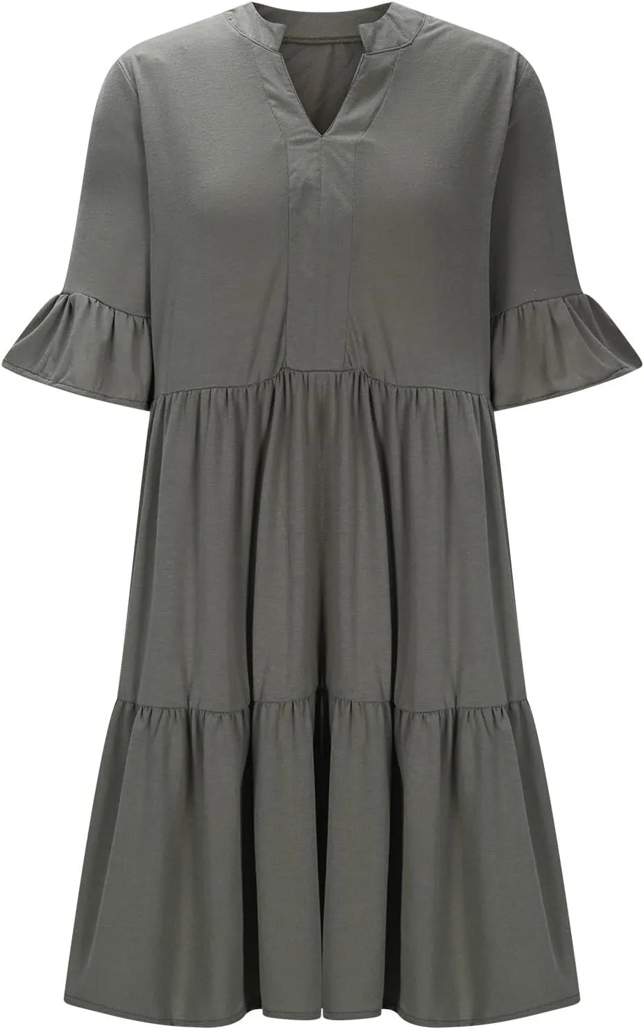 Lmdudan Womens Mini Beach Dress with Pockets 2025 Summer Trendy Dresses Ruffle Short Sleeve V Neck A Line Tiered Flowy Dress