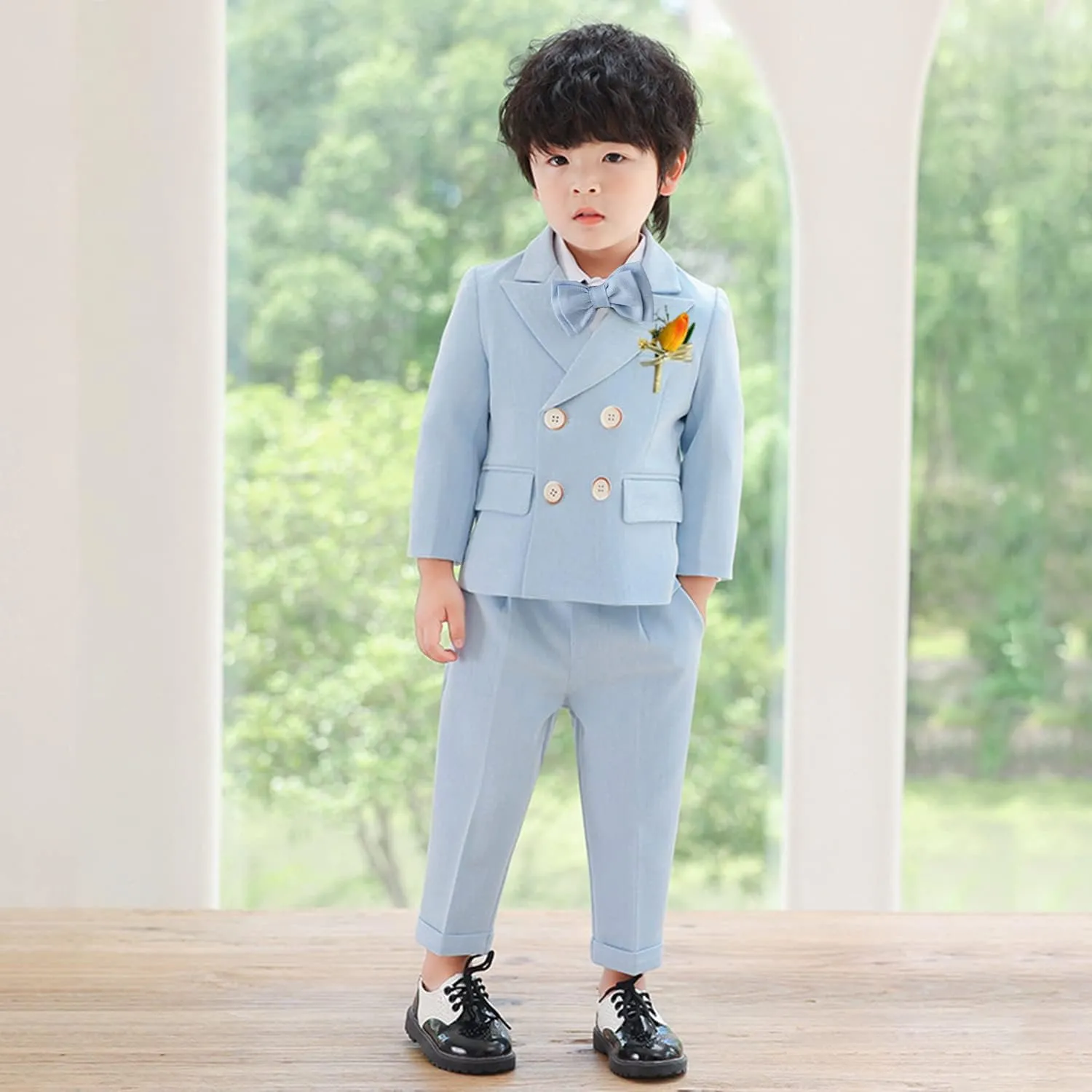 LOLANTA Boys Suits Set Wedding Ring Bearer Outfits Kids Tuxedos Blazer Suit Pant Bow tie, Birthday, Easter Clothes