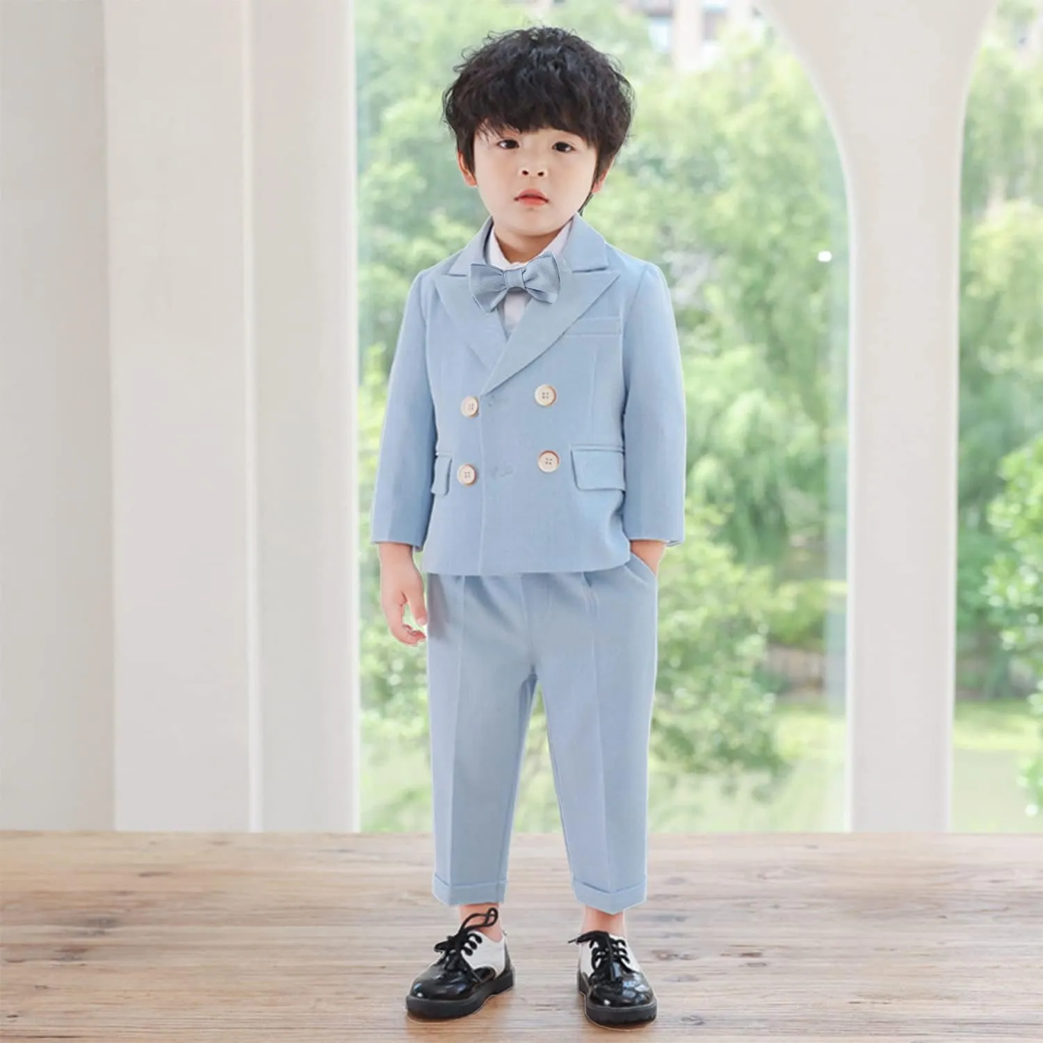 LOLANTA Boys Suits Set Wedding Ring Bearer Outfits Kids Tuxedos Blazer Suit Pant Bow tie, Birthday, Easter Clothes