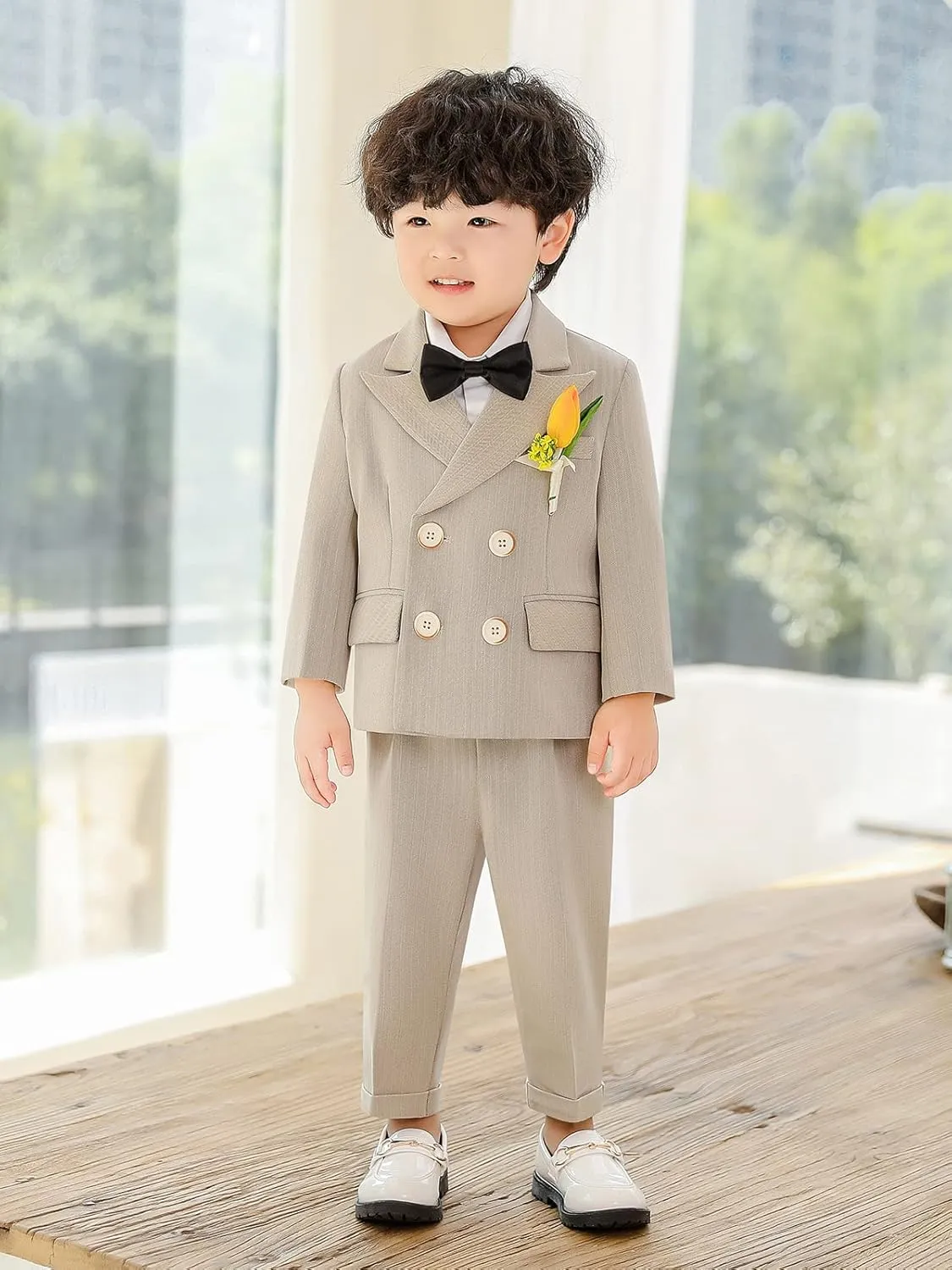 LOLANTA Boys Suits Set Wedding Ring Bearer Outfits Kids Tuxedos Blazer Suit Pant Bow tie, Birthday, Easter Clothes