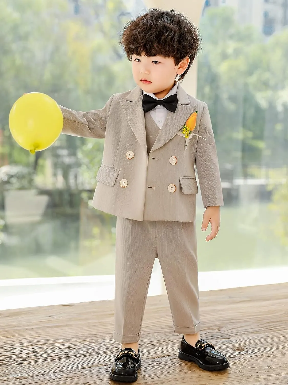LOLANTA Boys Suits Set Wedding Ring Bearer Outfits Kids Tuxedos Blazer Suit Pant Bow tie, Birthday, Easter Clothes