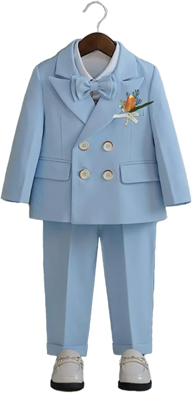 LOLANTA Boys Suits Set Wedding Ring Bearer Outfits Kids Tuxedos Blazer Suit Pant Bow tie, Birthday, Easter Clothes
