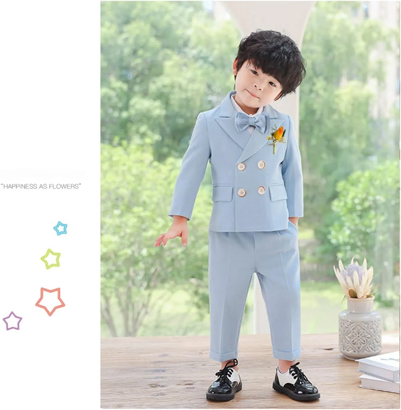 LOLANTA Boys Suits Set Wedding Ring Bearer Outfits Kids Tuxedos Blazer Suit Pant Bow tie, Birthday, Easter Clothes