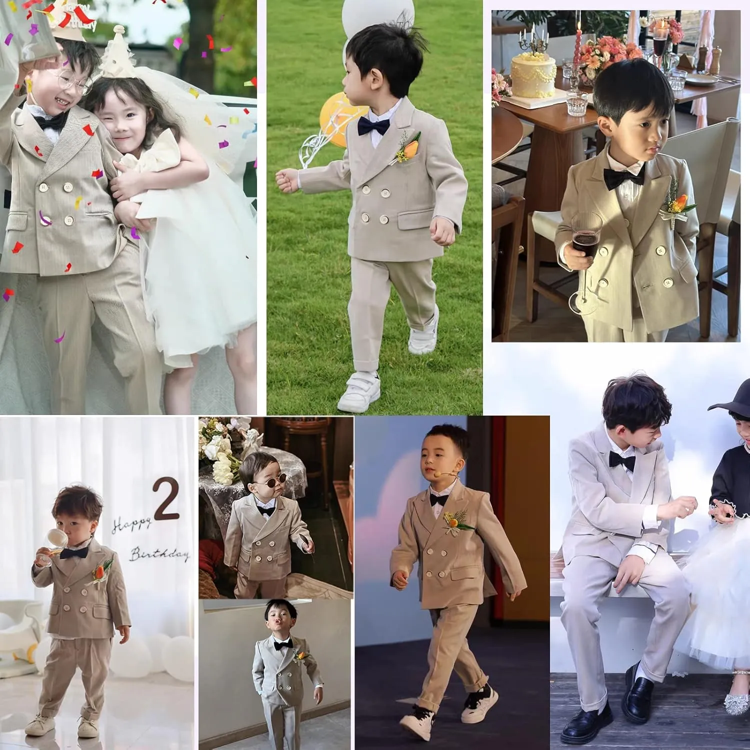 LOLANTA Boys Suits Set Wedding Ring Bearer Outfits Kids Tuxedos Blazer Suit Pant Bow tie, Birthday, Easter Clothes