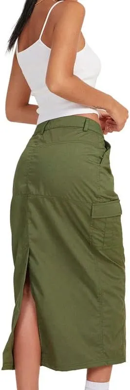 Long Cargo Skirts for Women with Pockets Low Rise Drawstring Shirred Baggy Skirt E Girls Vintage Harajuku Streetwear