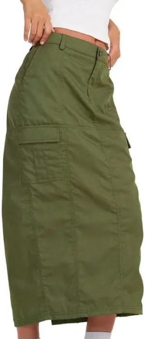 Long Cargo Skirts for Women with Pockets Low Rise Drawstring Shirred Baggy Skirt E Girls Vintage Harajuku Streetwear