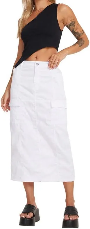 Long Cargo Skirts for Women with Pockets Low Rise Drawstring Shirred Baggy Skirt E Girls Vintage Harajuku Streetwear