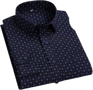 Long-Sleeve Shirts for Men Slim Fit Formal Shirt Striped Office Casual Tops