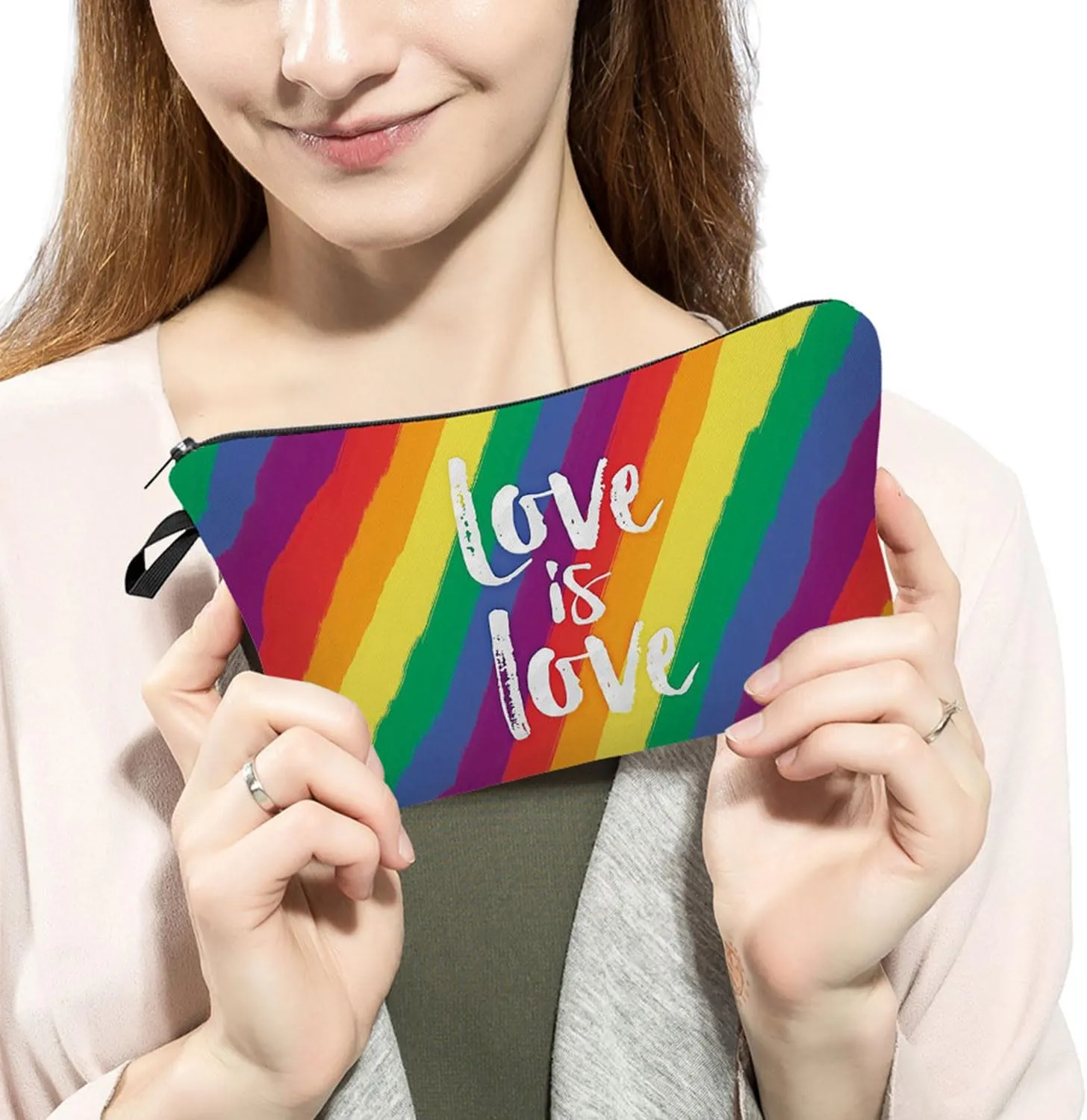 Love Is Love Cosmetic Bag for Women Cute Small Makeup Bag for Purse Travel Toiletry Zipper Rainbow Pouch for Girls Gift for LGBT Love Is Love Makeup Bag for Her