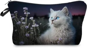 Lovely Cat Makeup Bag Cute Small Organizer Bag Travel Toiletry Zipper Pouch Kitten Kitty Cosmetic Bag Birthday Present for Cat Lovers Women Friends Sisters
