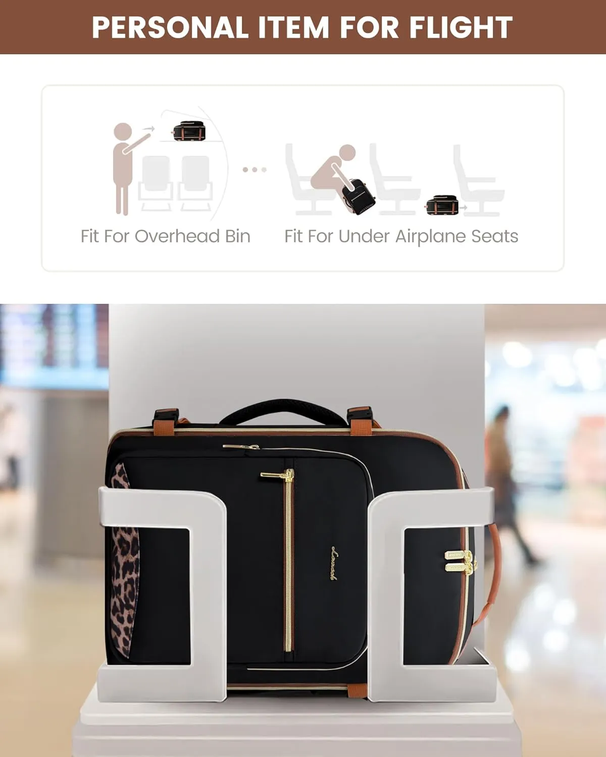 LOVEVOOK Travel Backpack, 40L Carry on Backpack with 3 Packing Cubes, 17 Inch Water Resistant Luggage Computer Daypack College Weekender Overnight Bag for Men & Women, Black-Leopard print