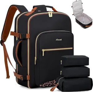 LOVEVOOK Travel Backpack, 40L Carry on Backpack with 3 Packing Cubes, 17 Inch Water Resistant Luggage Computer Daypack College Weekender Overnight Bag for Men & Women, Black-Leopard print