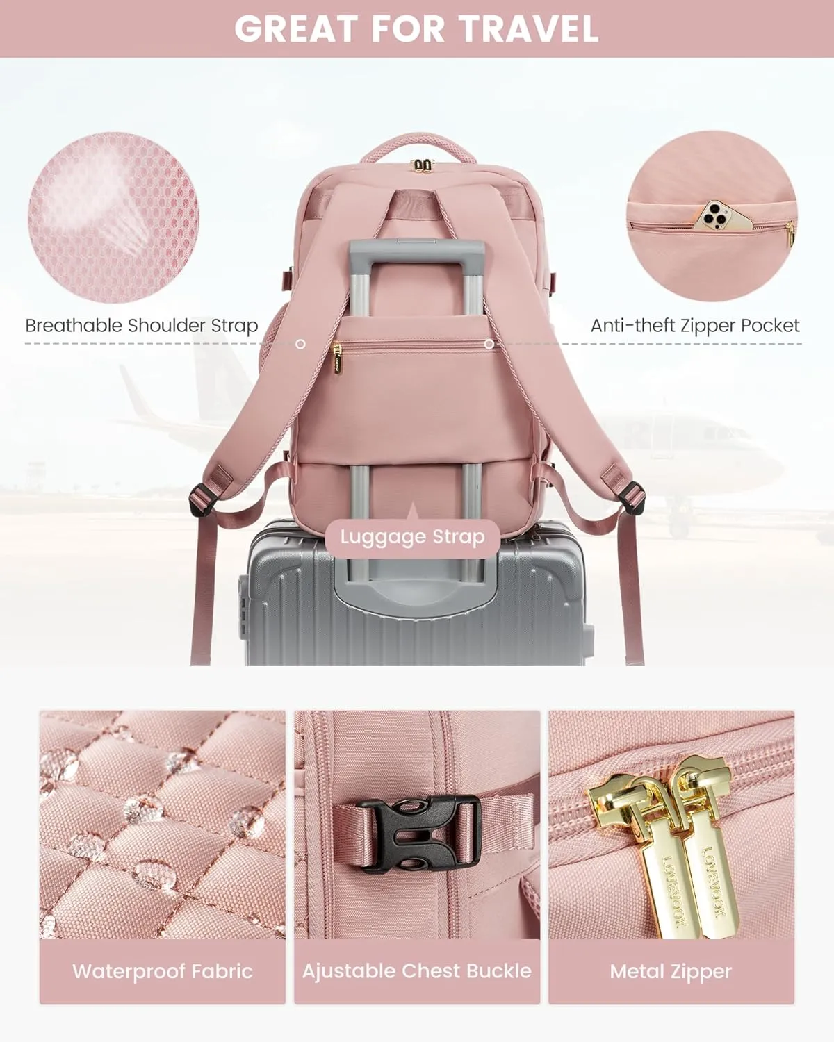 LOVEVOOK Travel Backpack for Women, Carry on Backpack for Airplanes,TSA Personal Item Travel Bag fits 15.6" Laptop,Travel Essentials Carry On Bag Flight Approved with 3 Packing Cubes