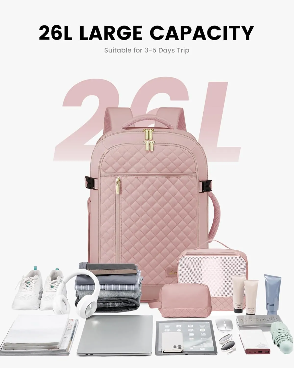 LOVEVOOK Travel Backpack for Women, Carry on Backpack for Airplanes,TSA Personal Item Travel Bag fits 15.6" Laptop,Travel Essentials Carry On Bag Flight Approved with 3 Packing Cubes