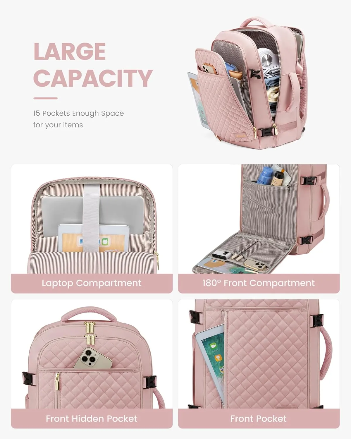 LOVEVOOK Travel Backpack for Women, Carry on Backpack for Airplanes,TSA Personal Item Travel Bag fits 15.6" Laptop,Travel Essentials Carry On Bag Flight Approved with 3 Packing Cubes