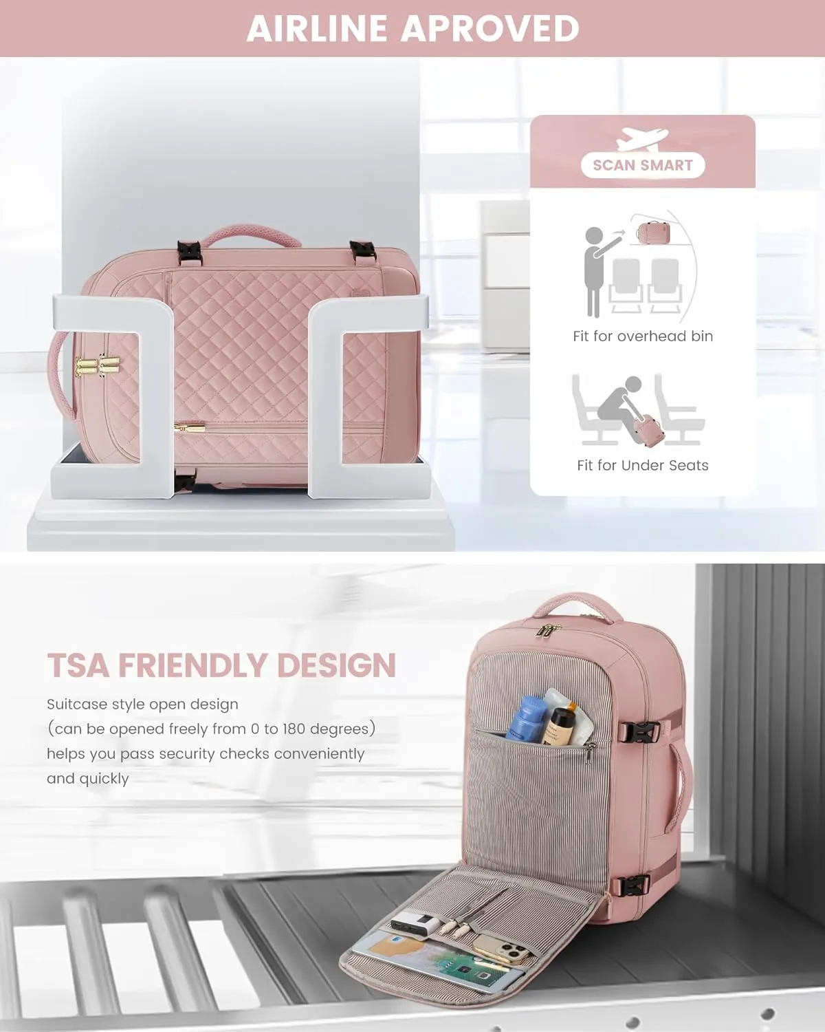 LOVEVOOK Travel Backpack for Women, Carry on Backpack for Airplanes,TSA Personal Item Travel Bag fits 15.6" Laptop,Travel Essentials Carry On Bag Flight Approved with 3 Packing Cubes