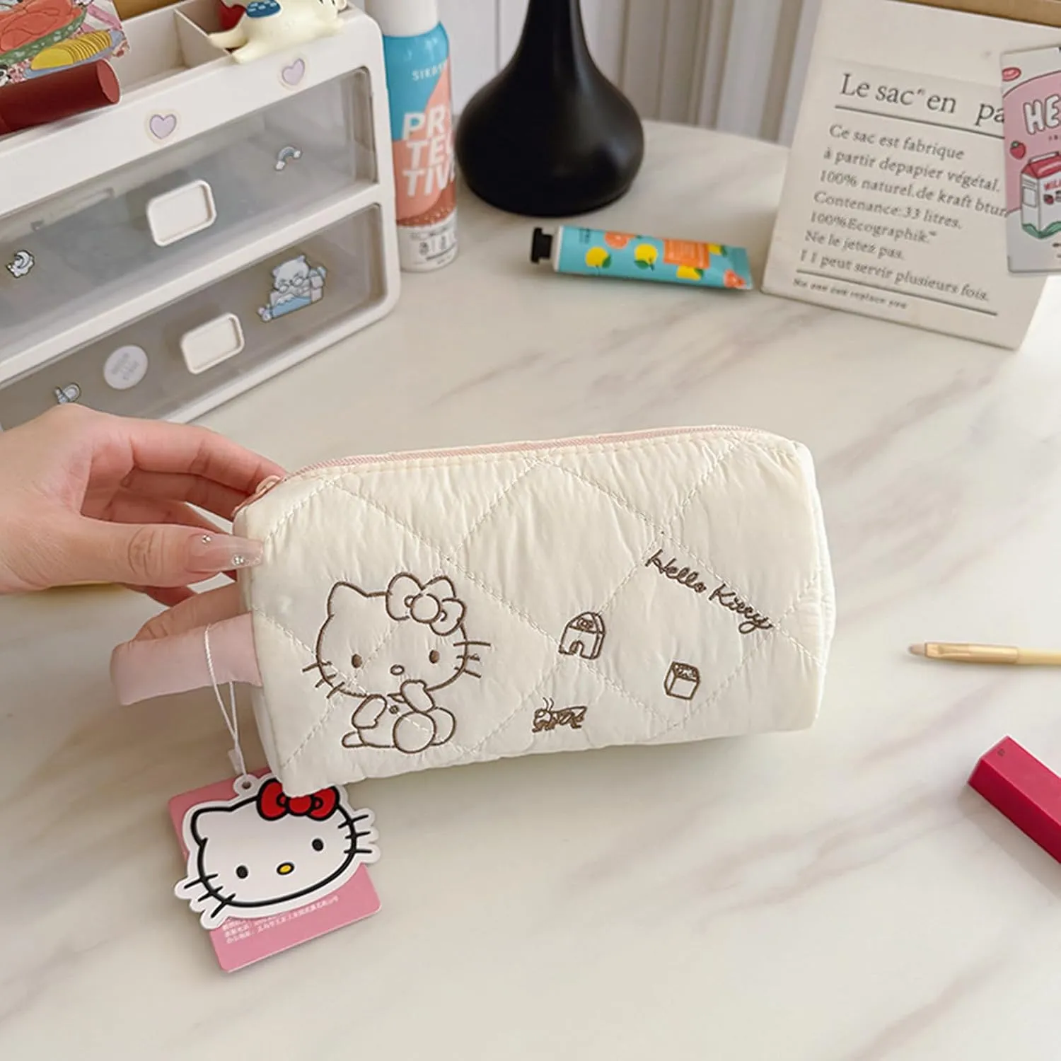 Make Up Bags for Women, Large Capacity Makeup Bag with Handle, Cute Cosmetic Bag Travel Toiletry Bag for Cosmetics Brushes Jewelry (white)