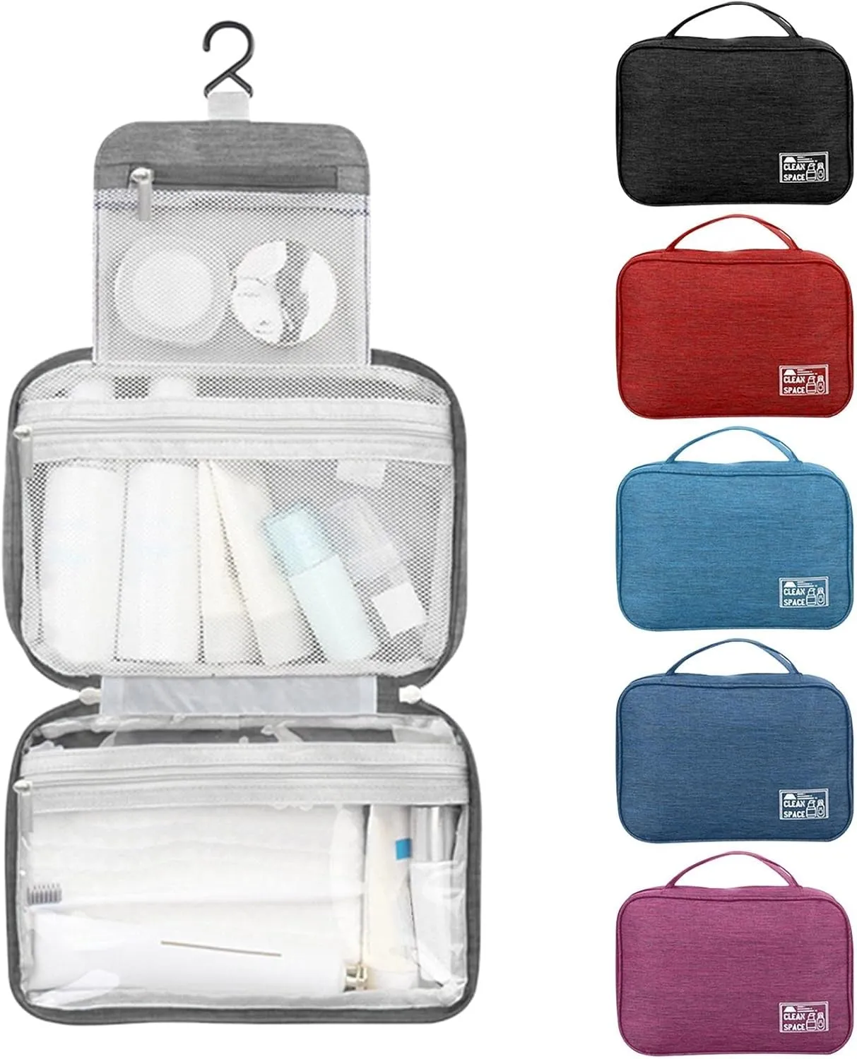 Makeup Toiletry Bag Travel Makeup Cosmetic Bag Large Hanging Toiletry Bag Storage with 3 Compartments Travel Organizer for Men and Women