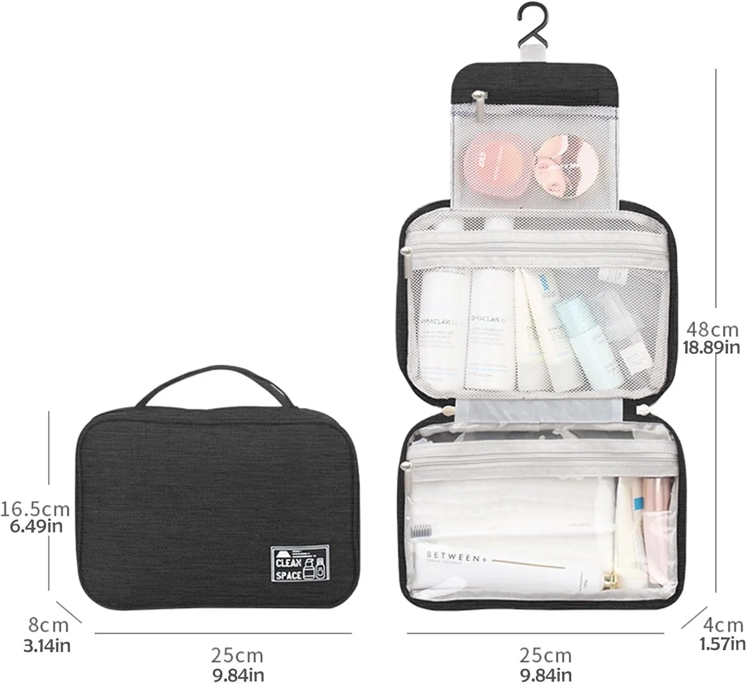 Makeup Toiletry Bag Travel Makeup Cosmetic Bag Large Hanging Toiletry Bag Storage with 3 Compartments Travel Organizer for Men and Women