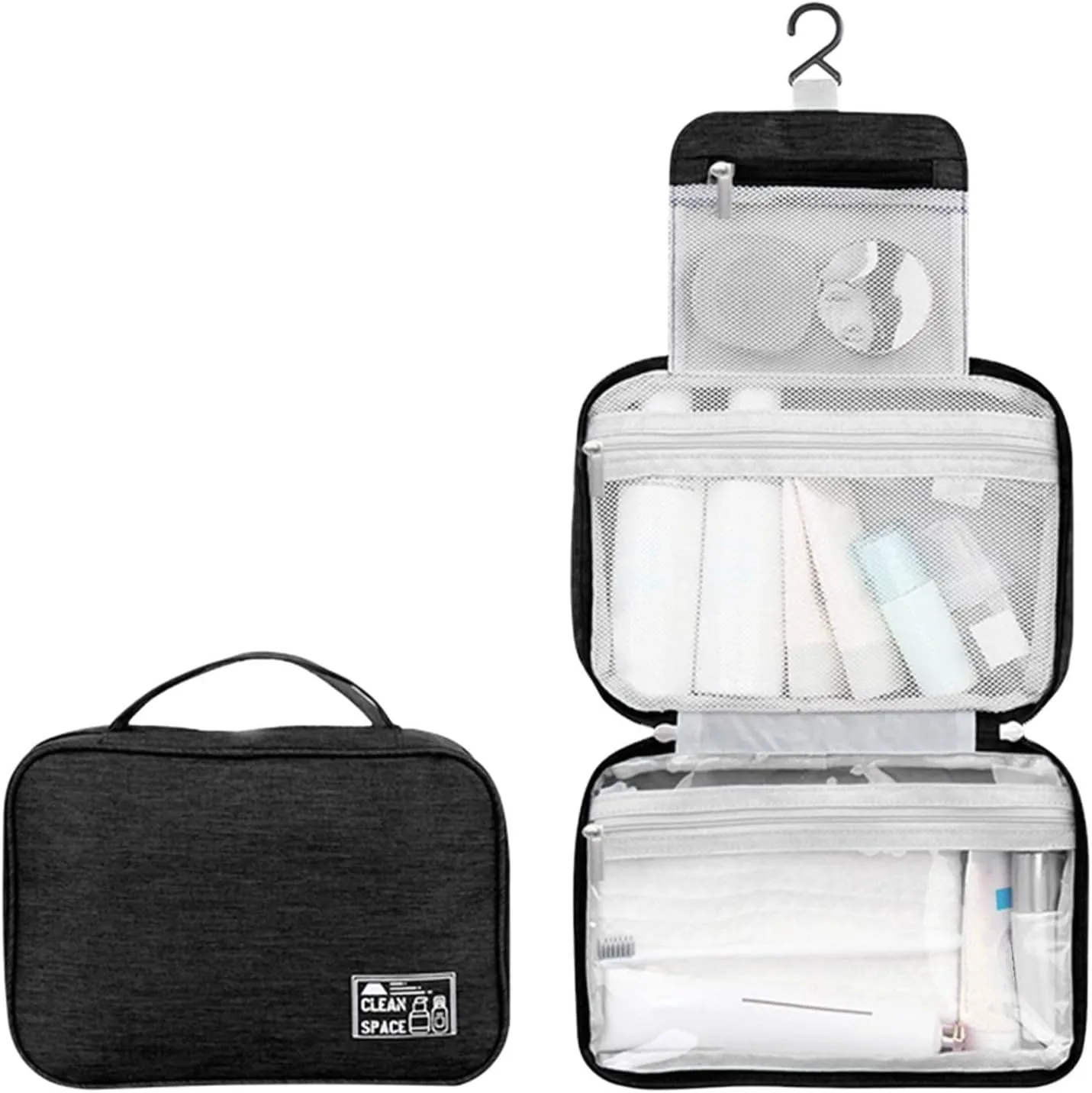 Makeup Toiletry Bag Travel Makeup Cosmetic Bag Large Hanging Toiletry Bag Storage with 3 Compartments Travel Organizer for Men and Women